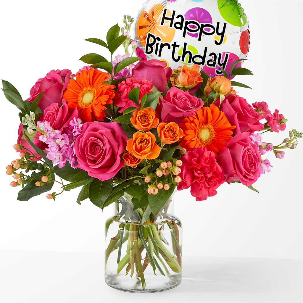 Fiesta Bouquet with Birthday Balloon – Golden Gate Flowers, Naples FL
