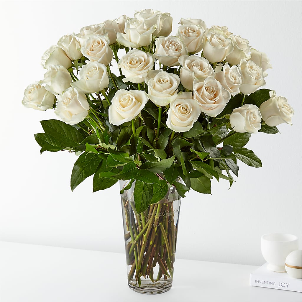 Long Stem White Rose Bouquet – Golden Gate Flowers, Naples FL