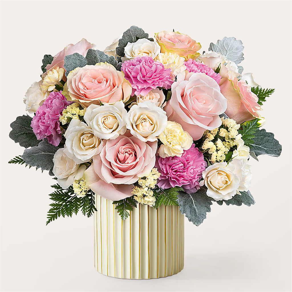 Blissful Moments Bouquet with Ivory Vase – Golden Gate Flowers, Naples FL