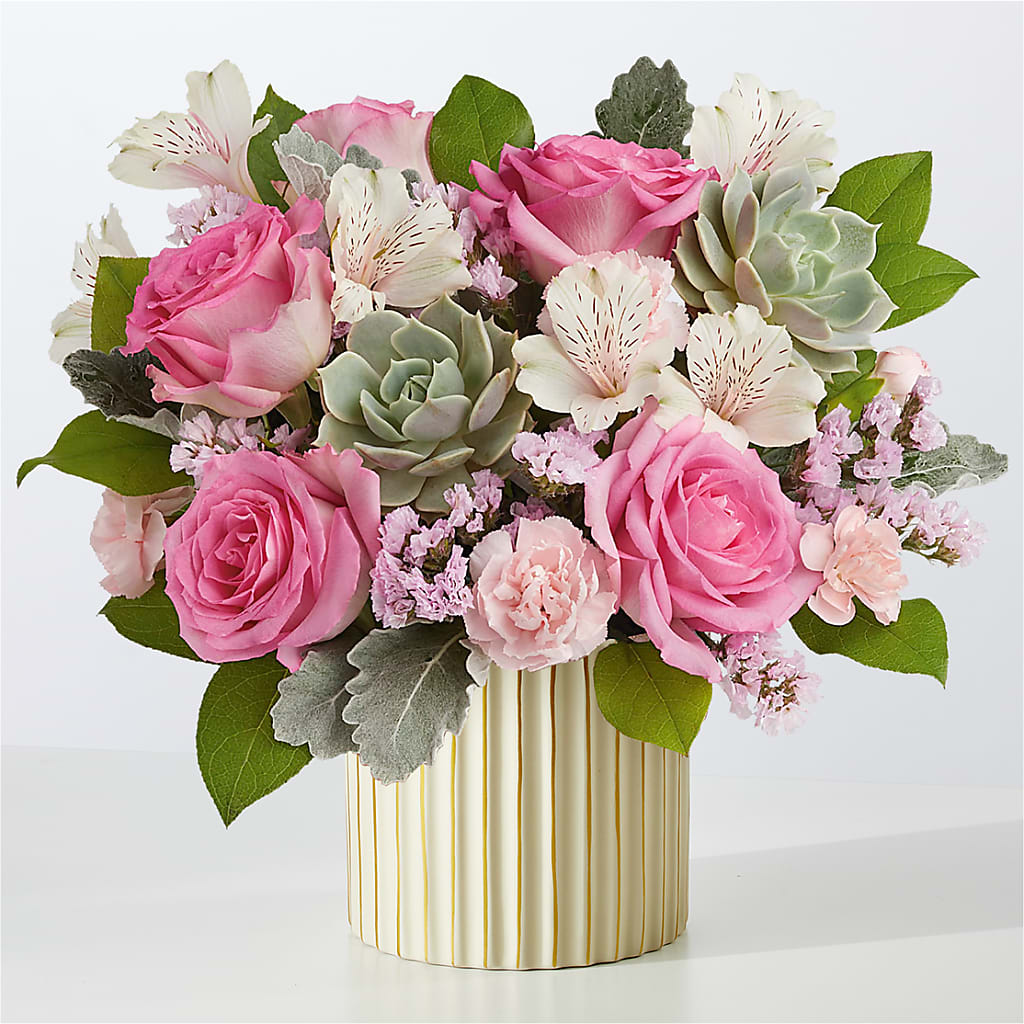 Dusty Rose Bouquet with Ivory Vase – Golden Gate Flowers, Naples FL