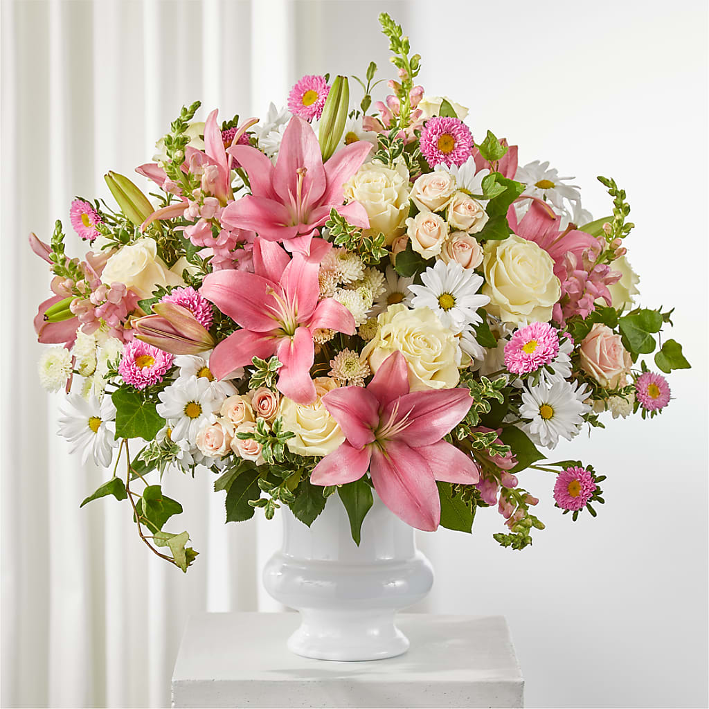 Empathetic Blooms Urn Arrangement – Golden Gate Flowers, Naples FL
