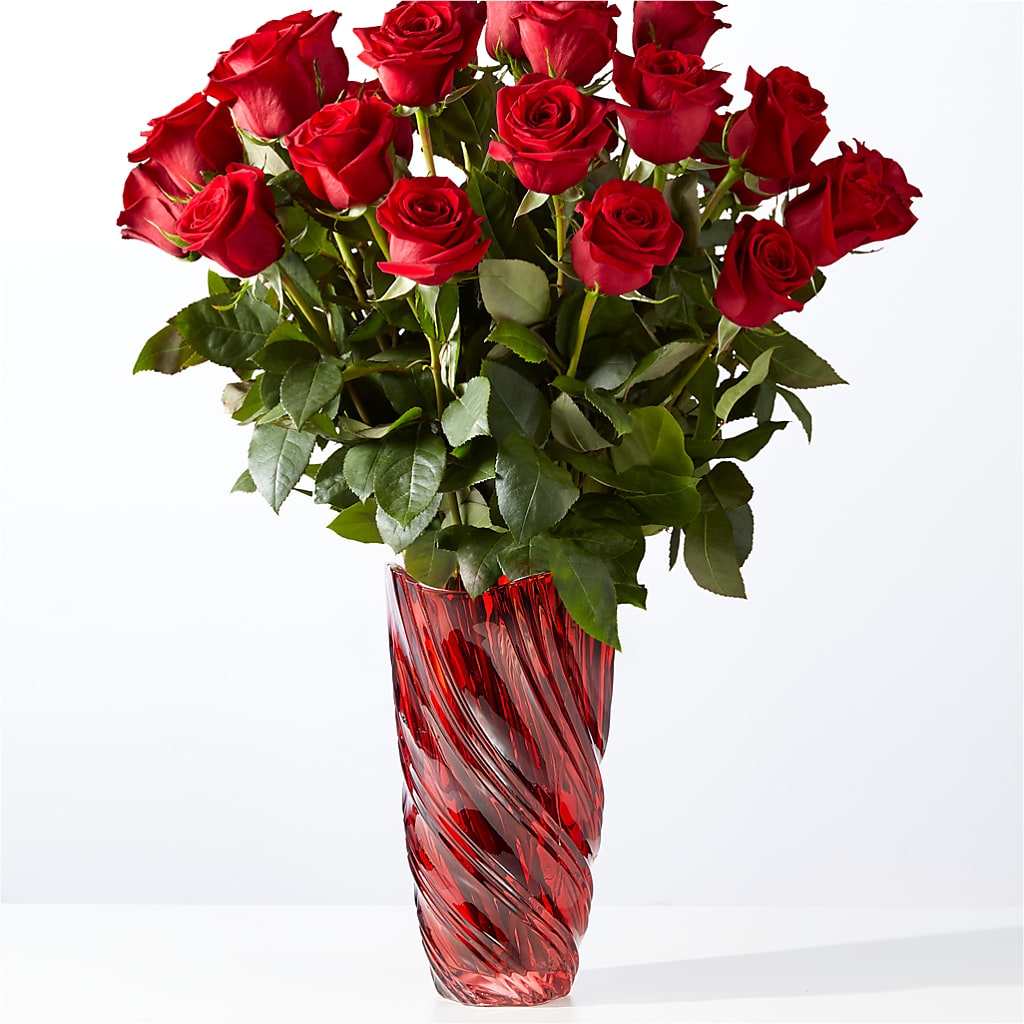 Classic Love Red Rose Bouquet with Luxe Swirl Vase – Golden Gate Flowers, Naples FL
