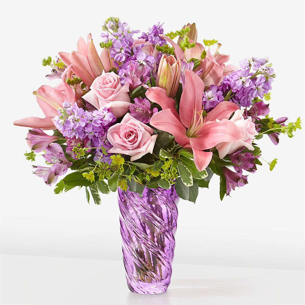 Precious Petals Bouquet with Luxe Swirl Vase – Golden Gate Flowers, Naples FL