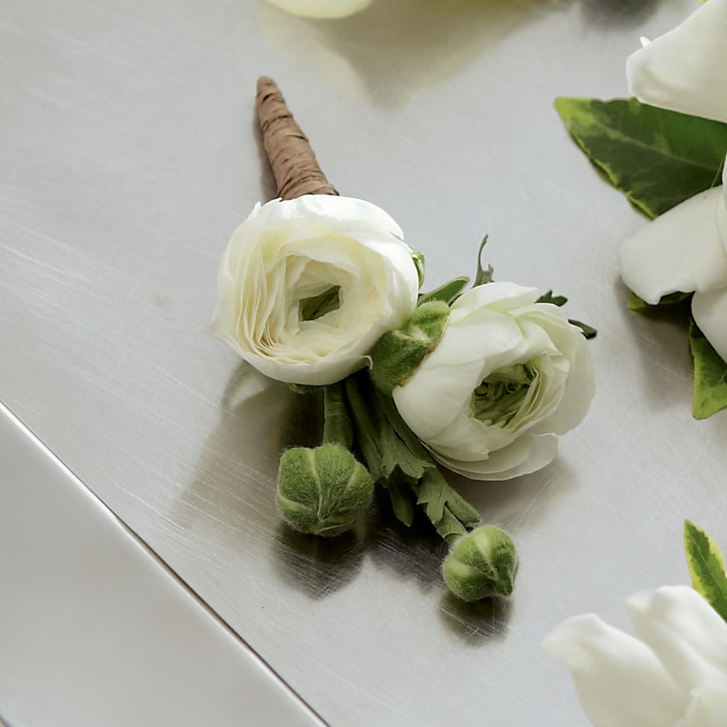 White Ranunculus Boutonniere – Golden Gate Flowers, Naples FL