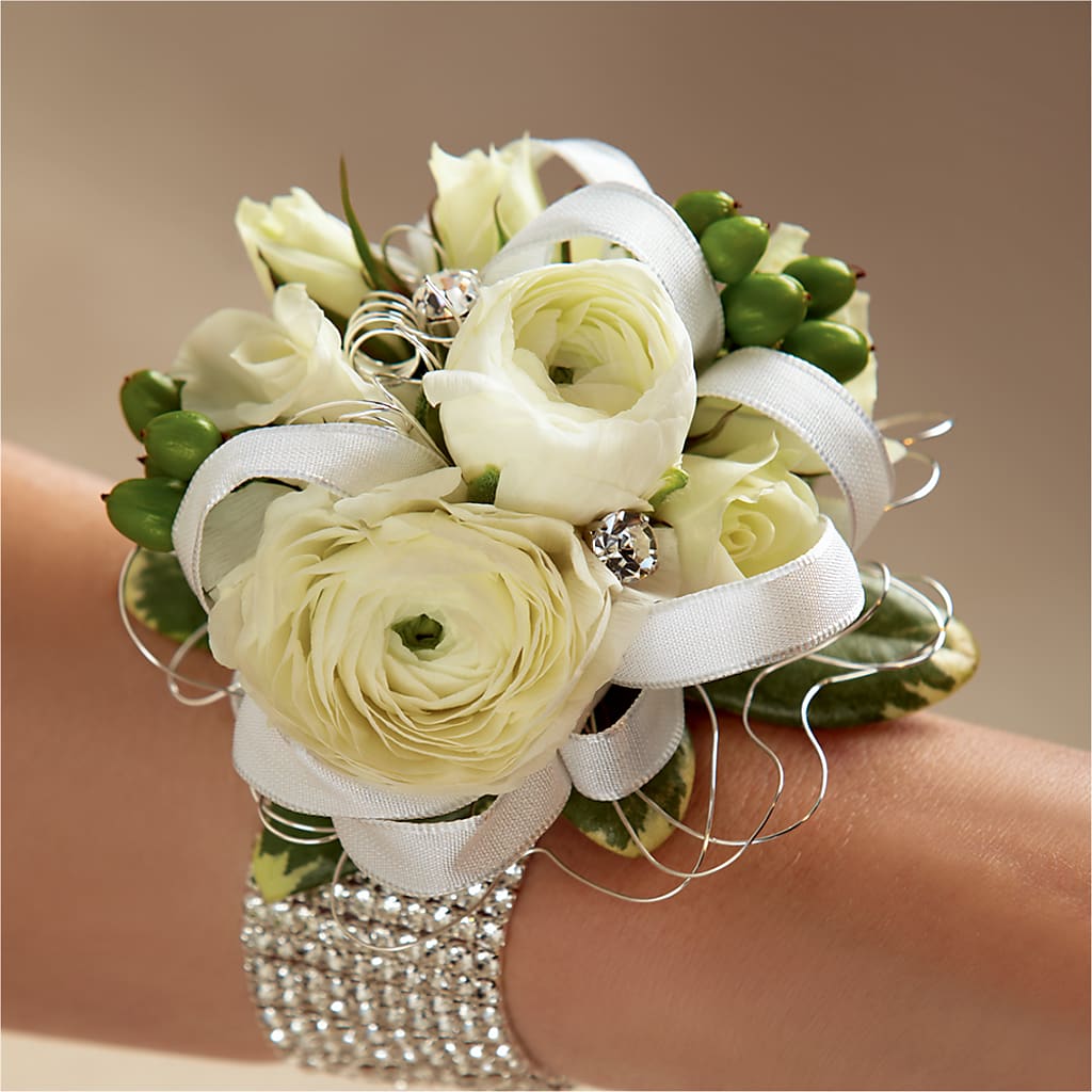 White Wedding Corsage – Golden Gate Flowers, Naples FL