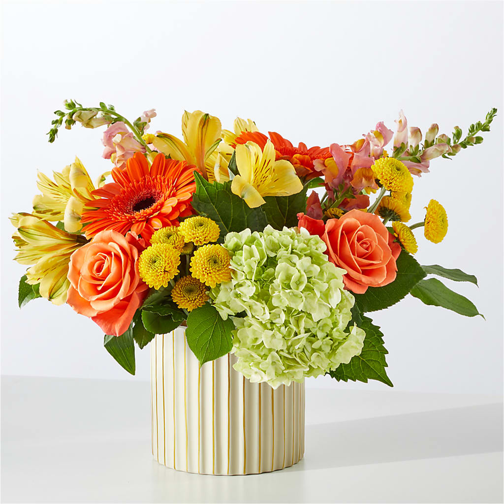 Autumn Sunshine Bouquet with Ivory Vase –  Golden Gate Flowers, Naples FL