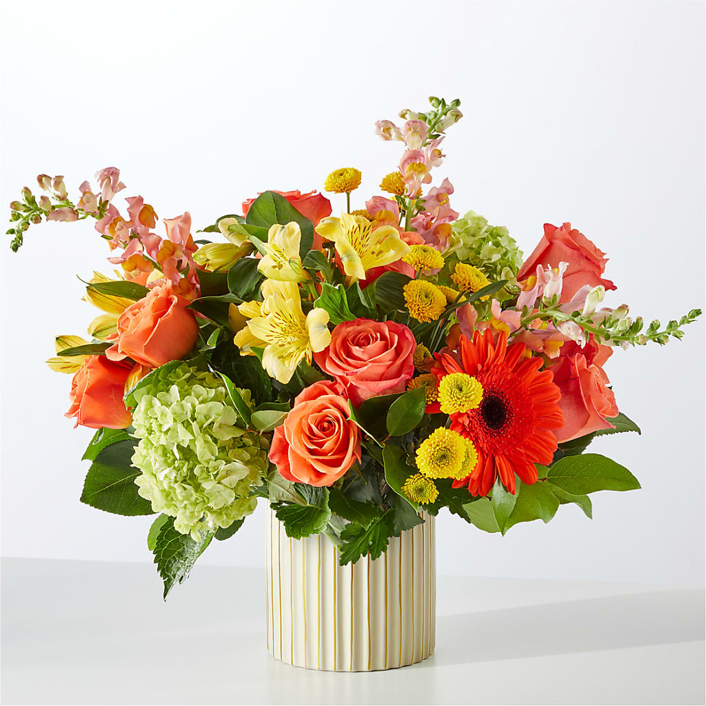 Autumn Sunshine Bouquet with Ivory Vase –  Golden Gate Flowers, Naples FL