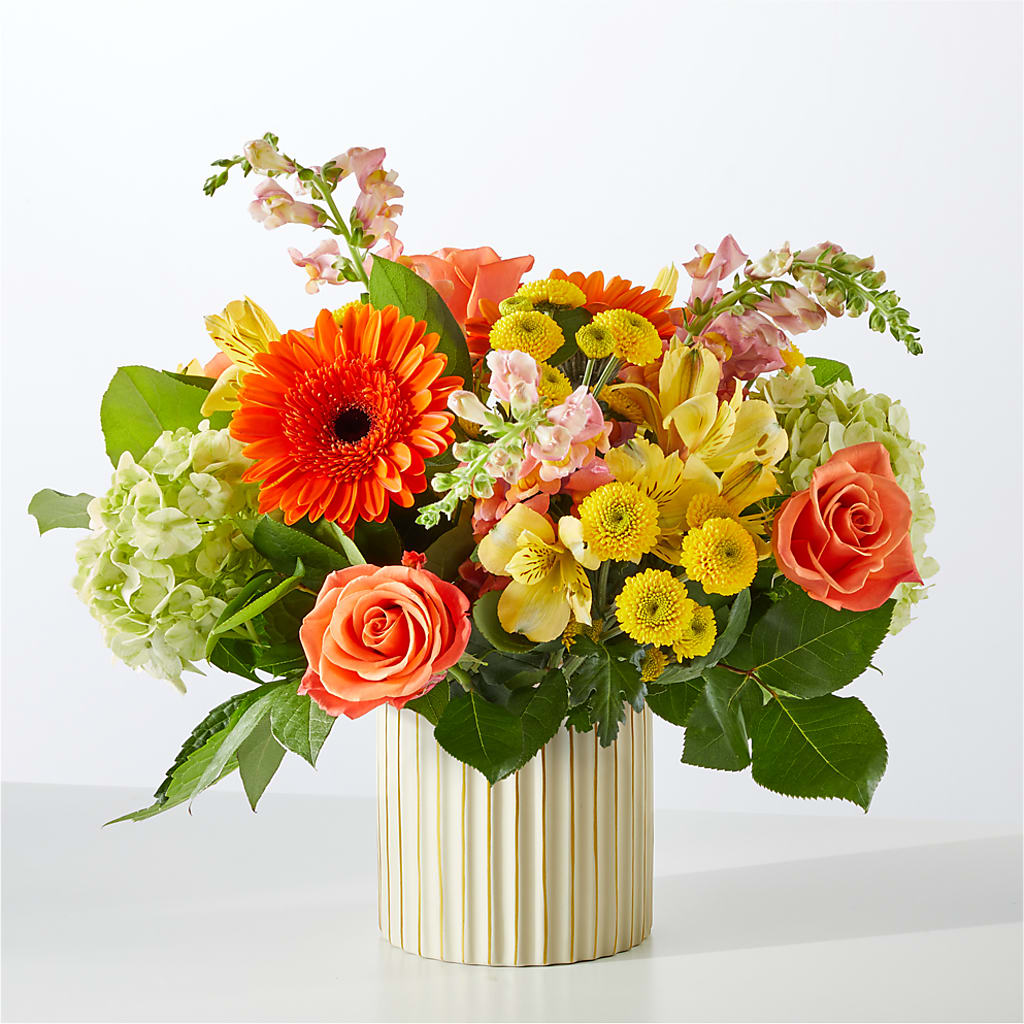 Autumn Sunshine Bouquet with Ivory Vase –  Golden Gate Flowers, Naples FL