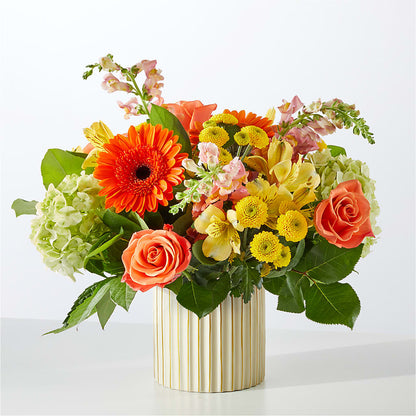 Autumn Sunshine Bouquet with Ivory Vase –  Golden Gate Flowers, Naples FL