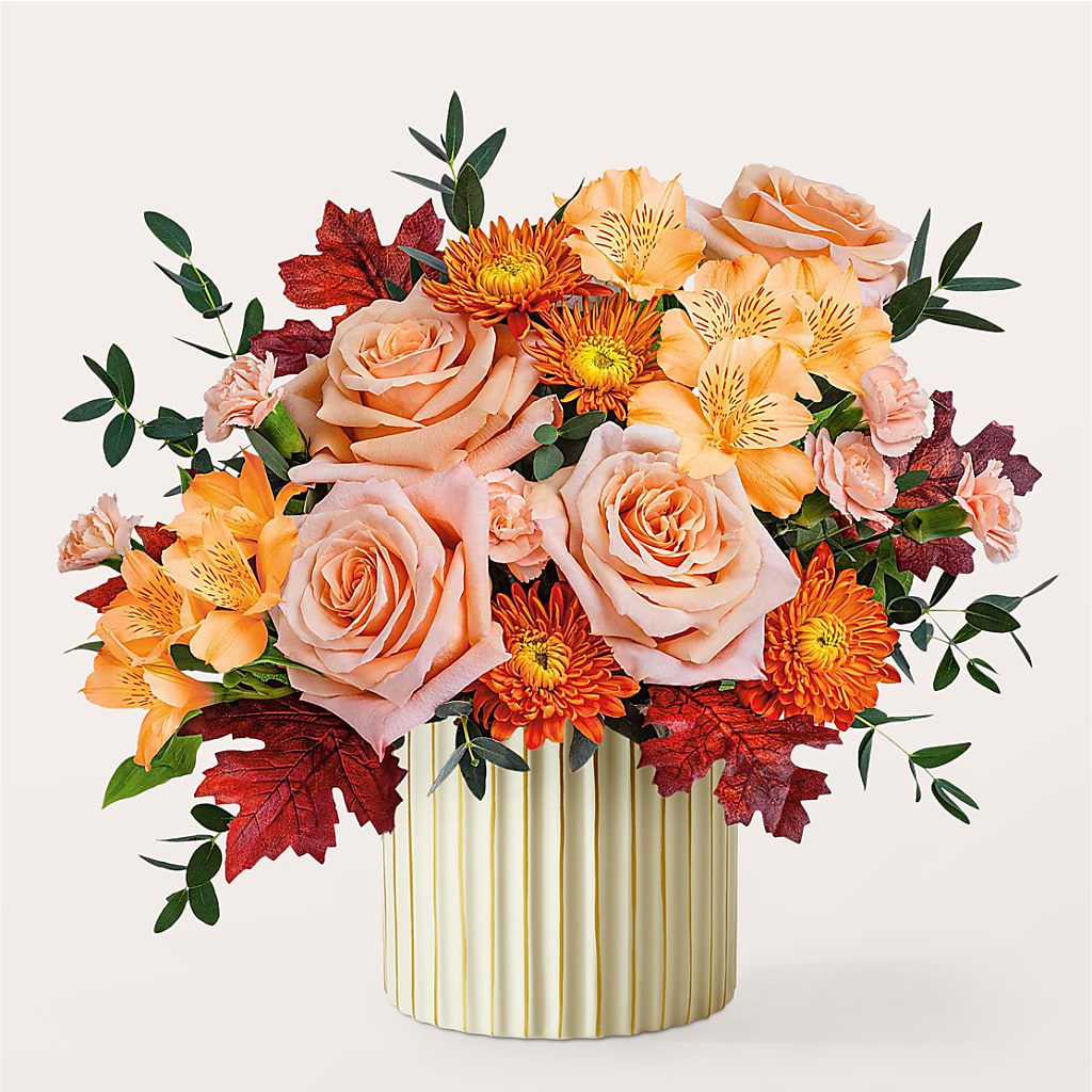 Spiced Latte Bouquet with Ivory Vase –  Golden Gate Flowers, Naples FL