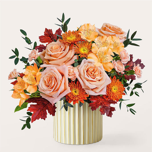 Spiced Latte Bouquet with Ivory Vase –  Golden Gate Flowers, Naples FL