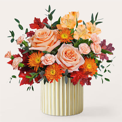 Spiced Latte Bouquet with Ivory Vase –  Golden Gate Flowers, Naples FL